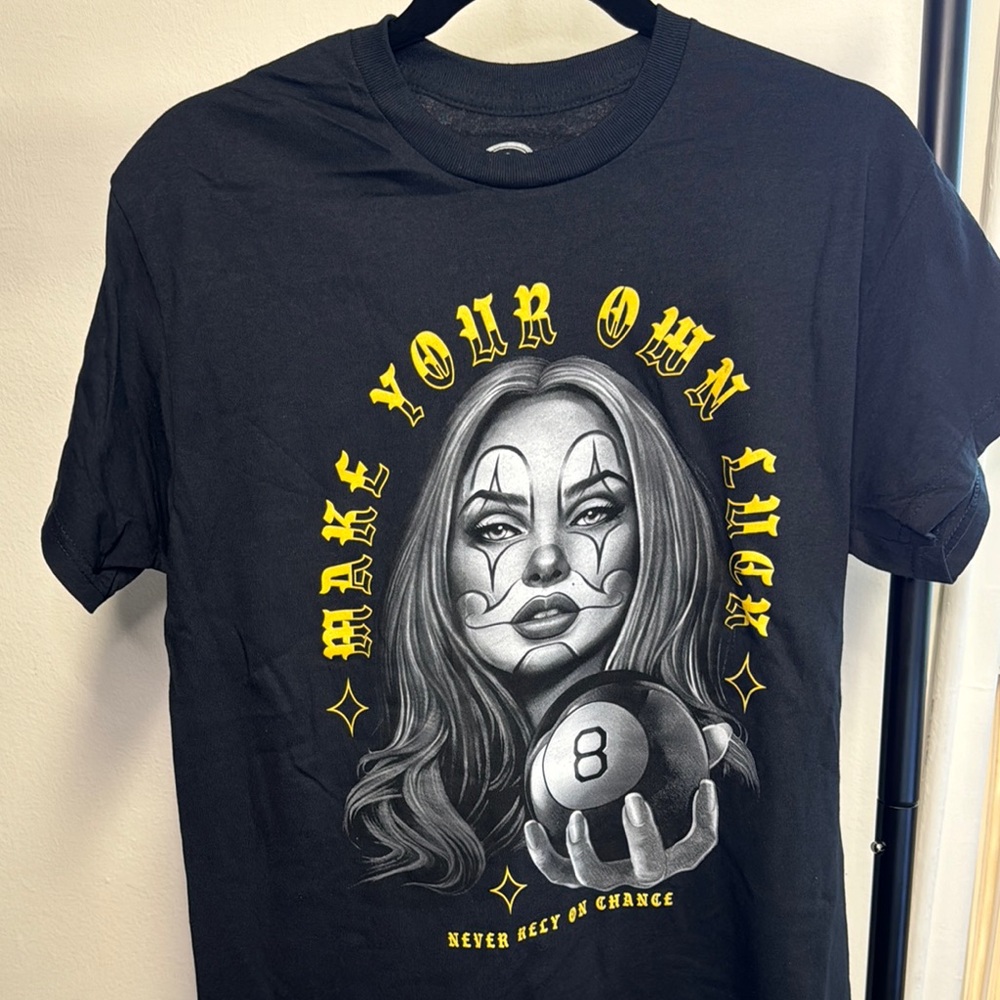 Black Graphic Tee with Yellow Accents